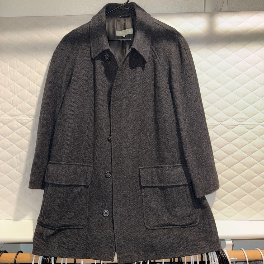 Mario Caldi Italy 100% Virgin Wool Overcoat Mens 52 XL Fly Front‎